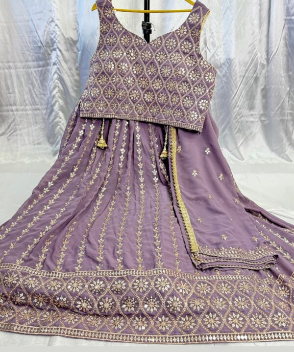 Pure Georgette Designer Embroidery Work Crop Top Blouse With Full Flared Heavy Ken Ken Lehenga Comes With Embroidery Georgette Dupatta