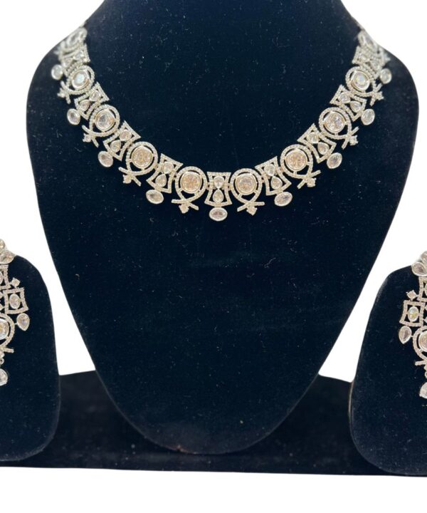 Silver Oxidised Floral Necklace Earrings Set