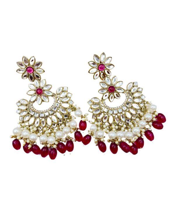 BEAUTIFUL DARK PINK (MAGENTA) COLOR KUNDAN MIRROR AND PEARL WORK EARINNGS