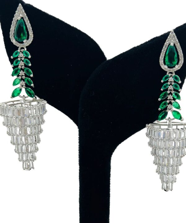 Beautiful American Diamond Earrings with Green Color Stone.