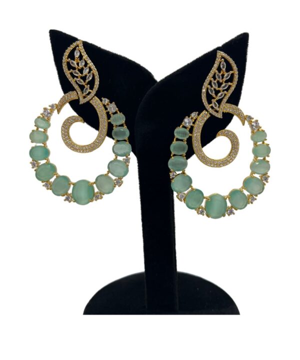 Beautiful Gold With Mint Green Stone American Diamond Earrings