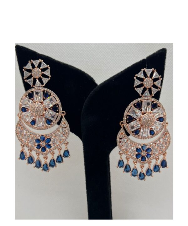 Beautiful Rose Gold Blue Stone American Diamond  Earrings Drops