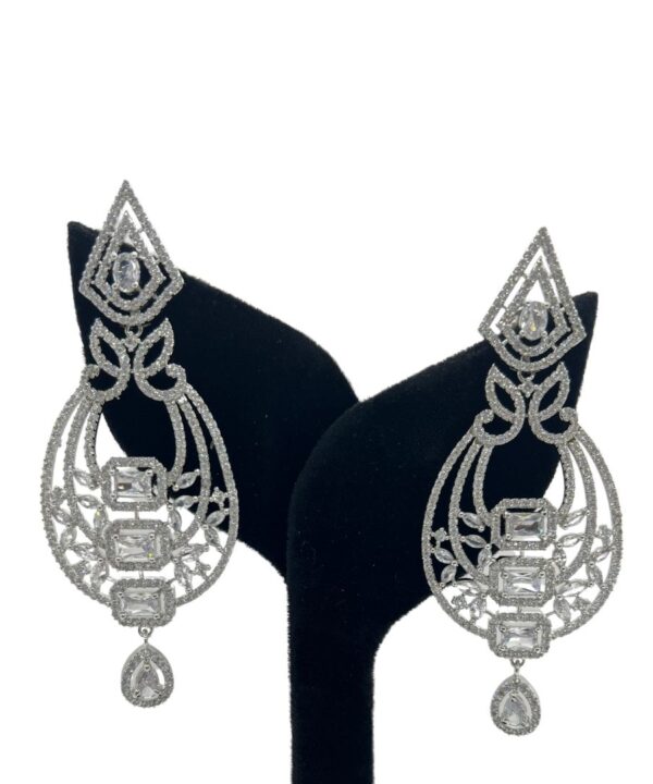 American Diamond AD Earrings for Girls and Women Party Wear Silver Jewellery