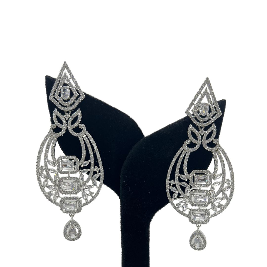 American Diamond AD Earrings for Girls and Women Party Wear Silver Jewellery