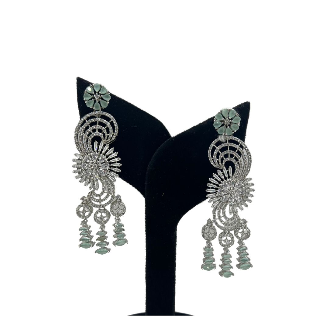 AD earrings semi precious light mint green stones