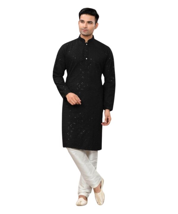 RAYON BASED FABRIC BLACK COLOR HEAVY EMBROIDERY AND SEQUIENCE WORK DESIGNER KURTA AND PAJAMA