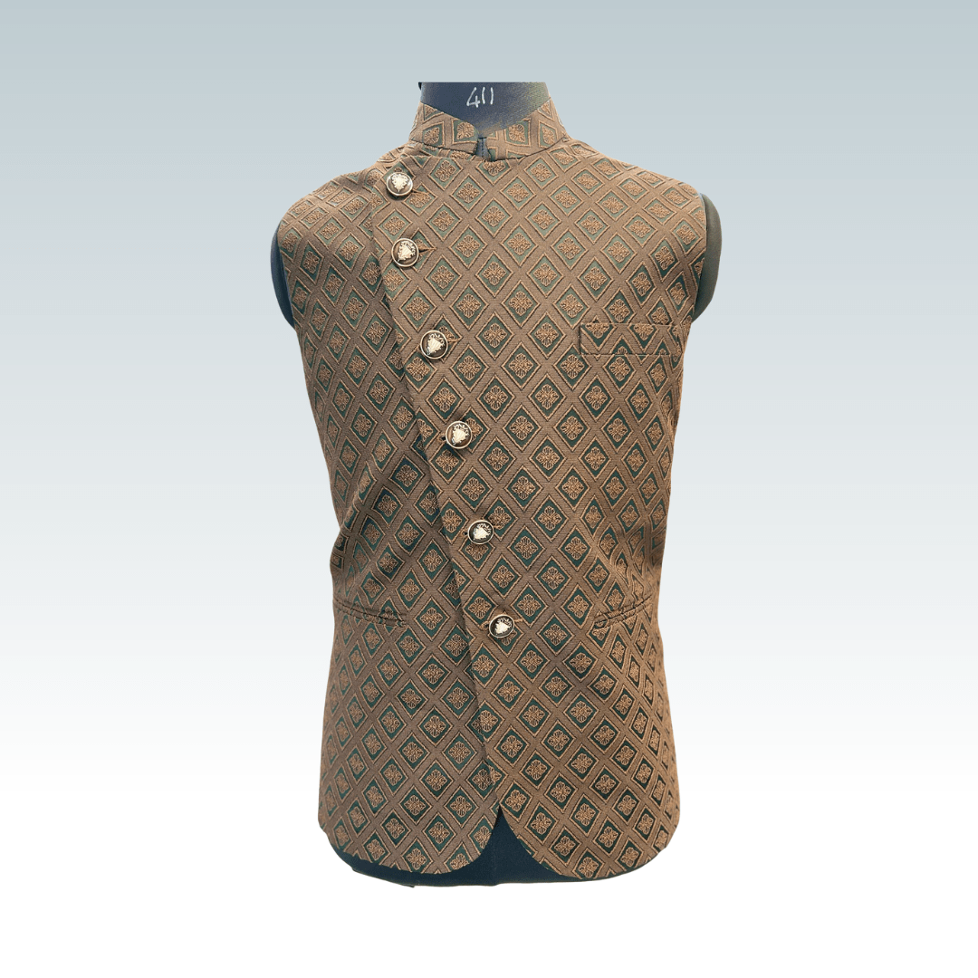 Brown Printed Suede Bandi Jacket
