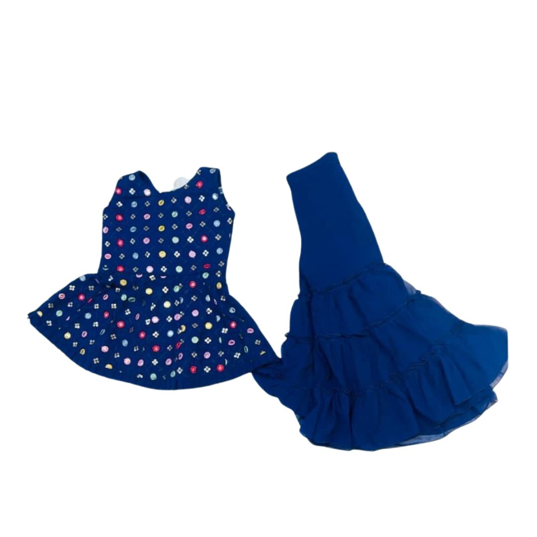 Beautiful Navy Blue Color with Multi Thread Embroidery work kids Sharara Suit