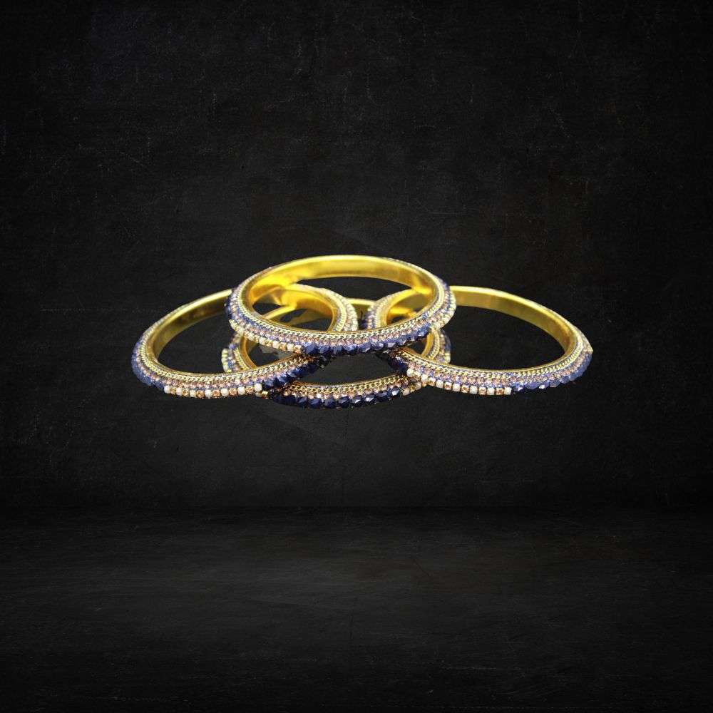 Beautiful dark navy blue color with fine and crystal stone metal bangles can be customized with velvet bangles