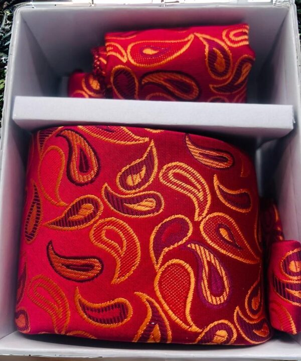 Dark Pink, Golden & Red Paisley Slim Tie