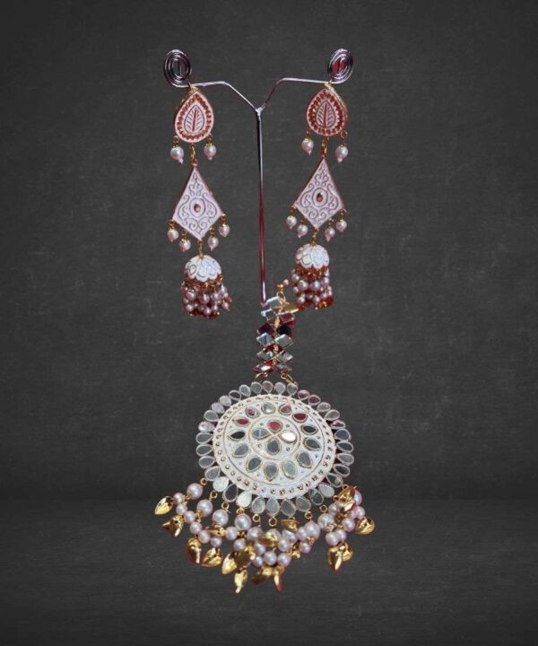 Pink and Gold Earring and Tikka Set for Women
