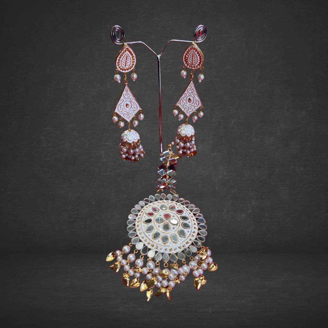 Pink and Gold Earring and Tikka Set for Women