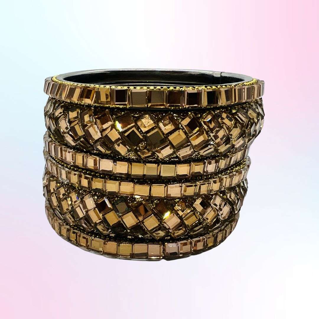 Golden color Mirror Work Bangle Set