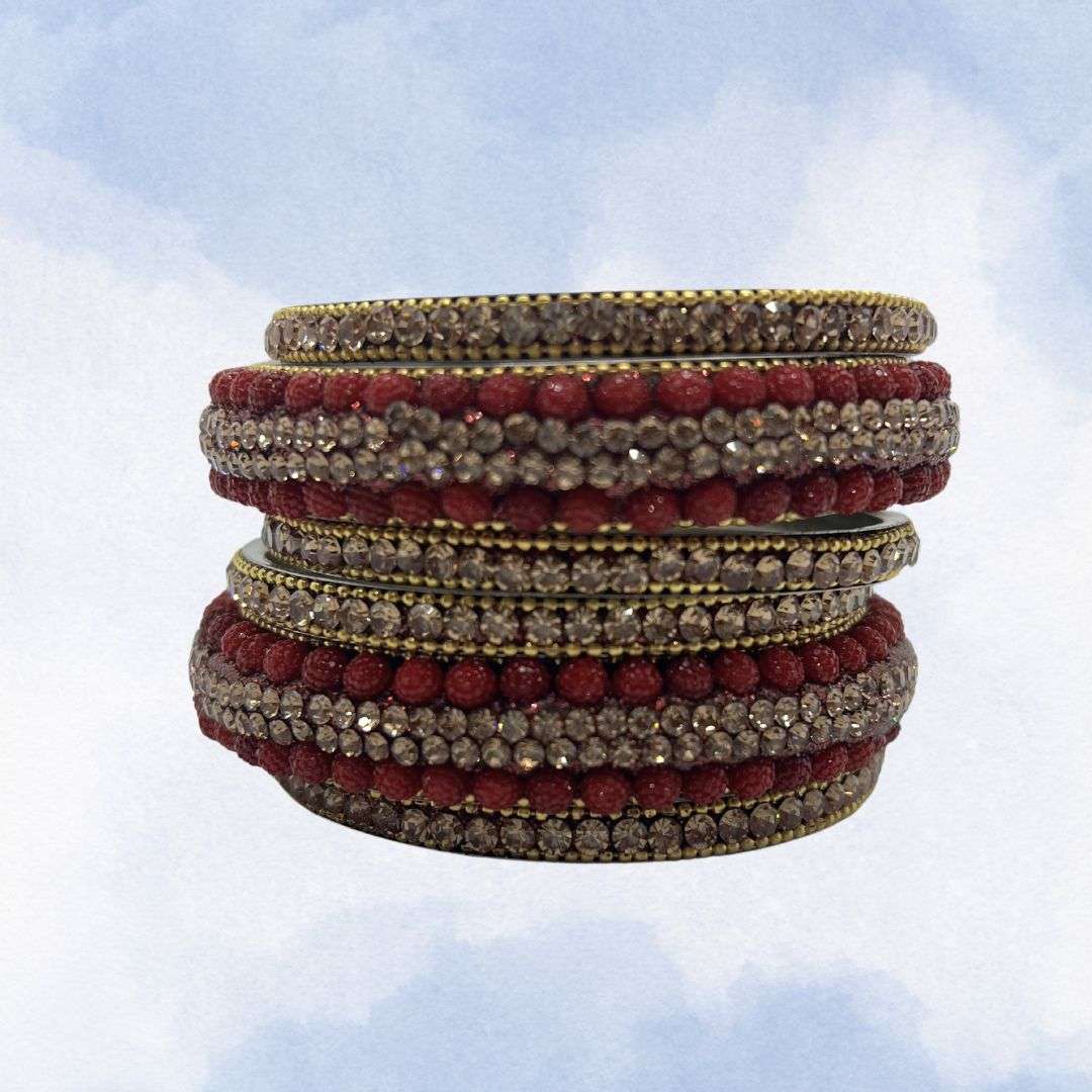 Marron color stone work metal Bangles Set