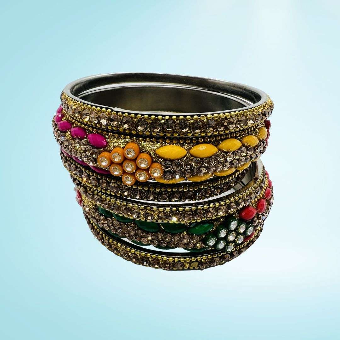 Colorful Stone Work Stunned Metal Bangles Set