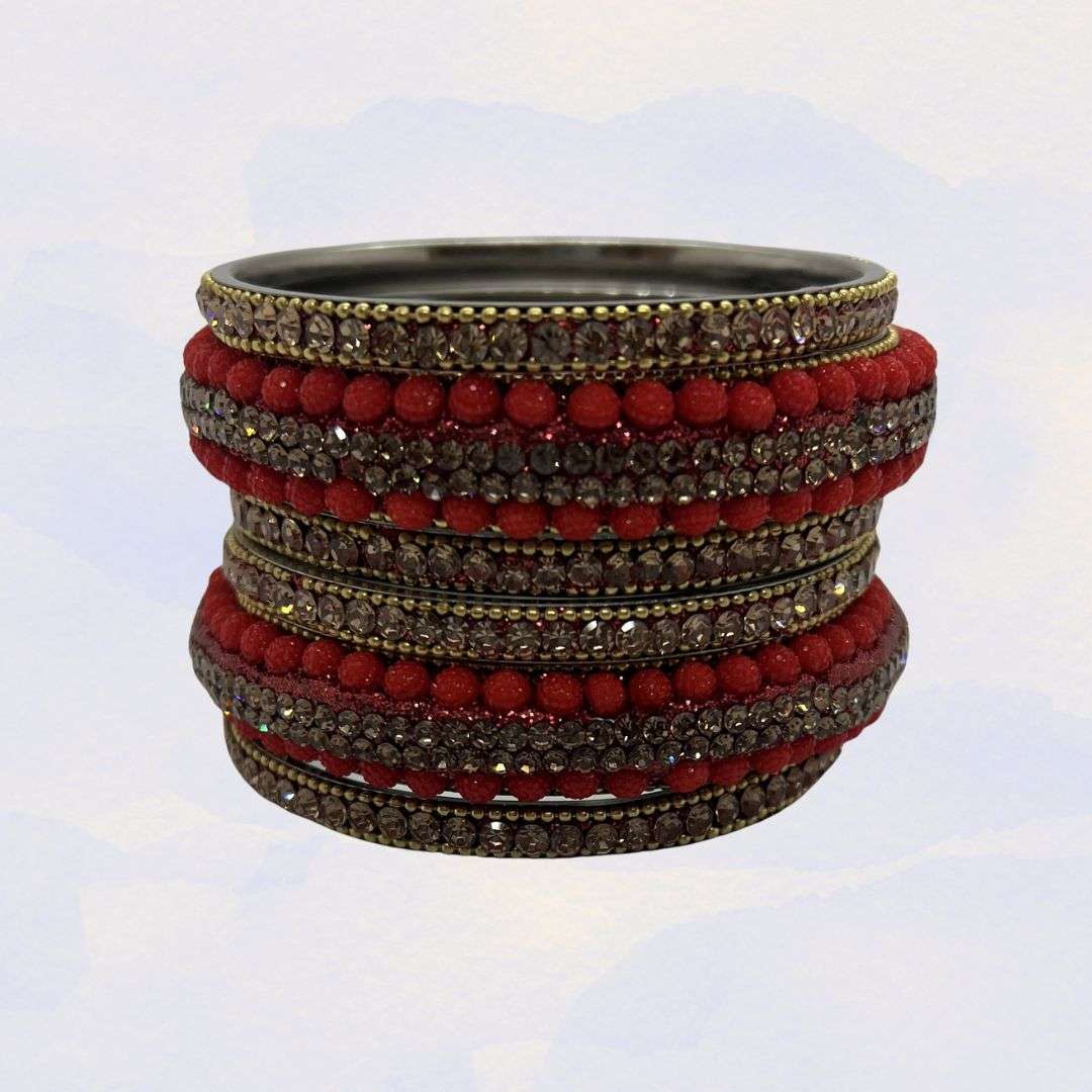 Red color Fancy Metal bangle set with Stone Work Bangle