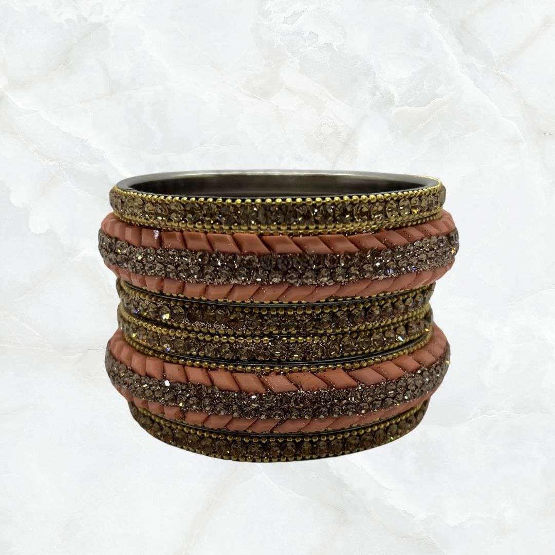 Designer Fancy Metal Bangles Stone Work Peach Colors