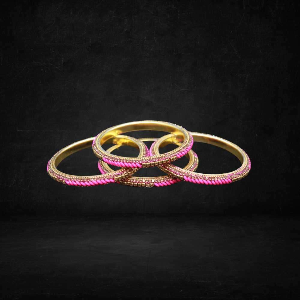 Beautiful baby Pink color with fine and crystal stone metal bangles can be customized with velvet bangles