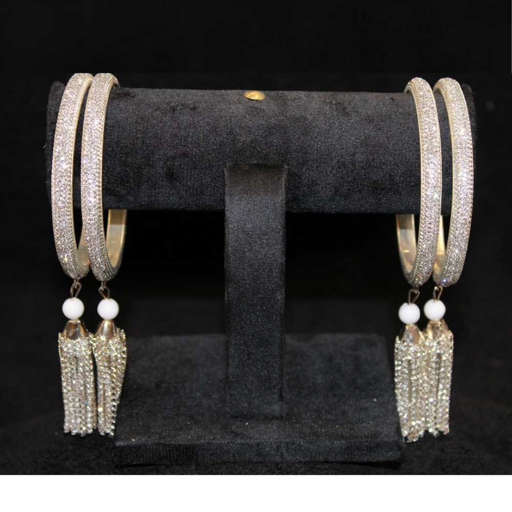 Beautiful Silver stylish Metal bangle with hanging with fine and crystal stone can be customized with velvet bangles