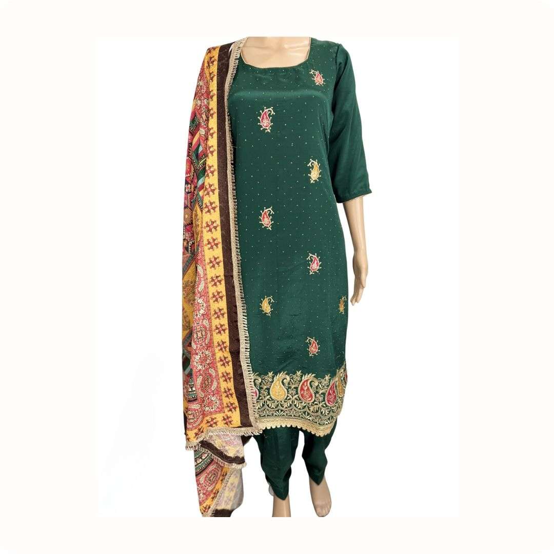 Green Designer Embroidery Suit For Women
