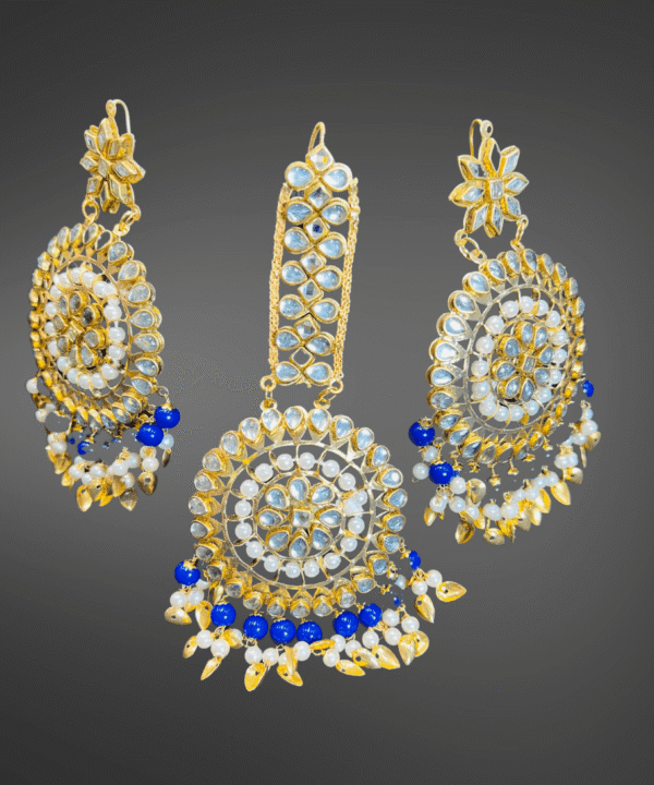 Golden Royal Blue Kundan Pearl
