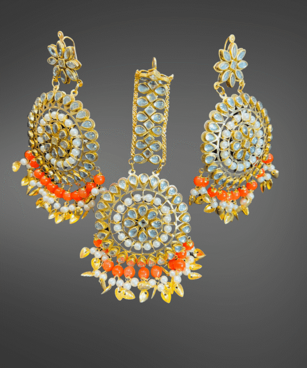 Gold Plated Orange Kundan Floral Drop Earrings for Women