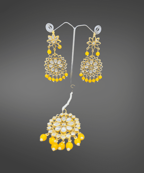 Golden Yellow Pearl & Kundan Work Earrings