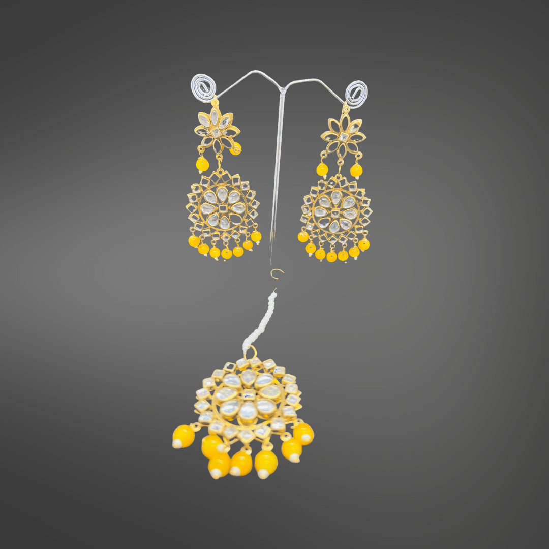 Golden Yellow Pearl & Kundan Work Earrings