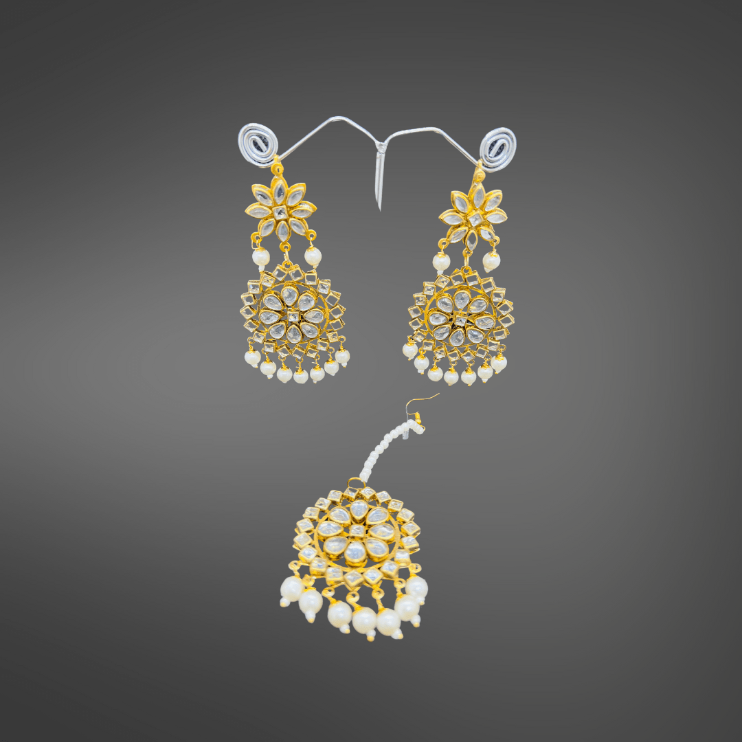 Gold Plated Traditional Kundan and Pearl Earrings